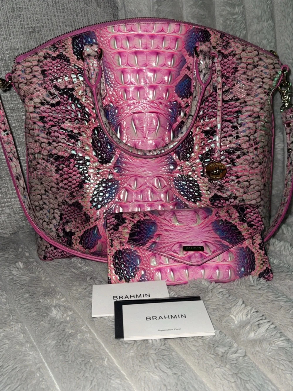 Brahmin Pink Cobra Python Leather Melbourne Tote Bag w/Matching Wallet. - Picture 8 of 8